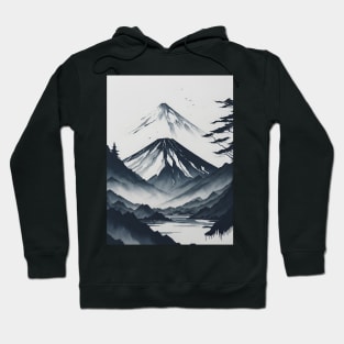 Serene Mount Fuji Sunset - Peaceful River Scenery Hoodie